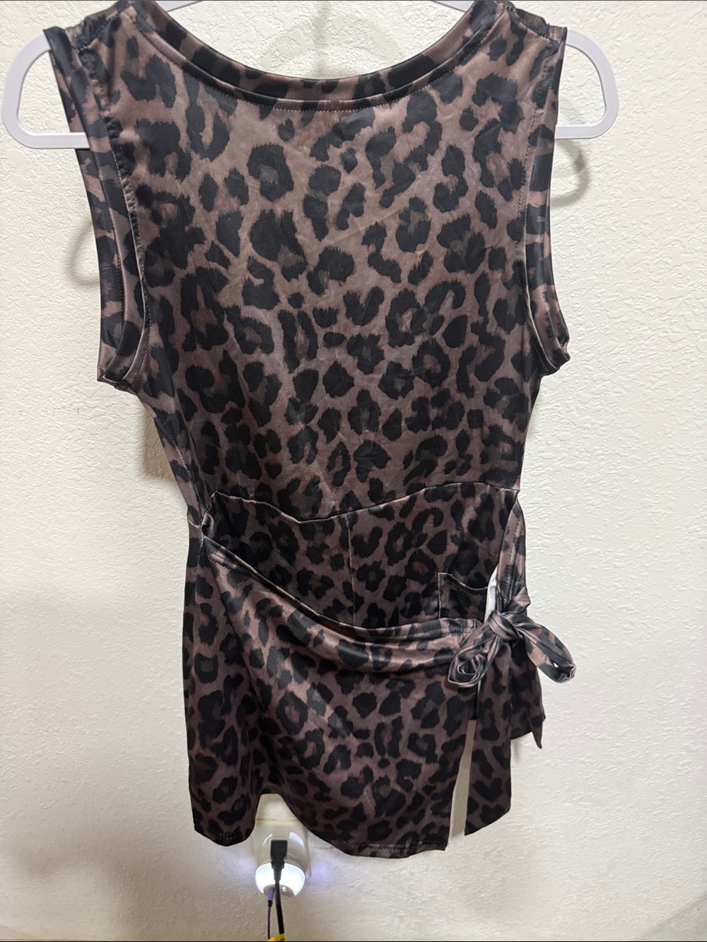 SHEIN Brown & Black Leopard Print Bodysuit with Side Tie